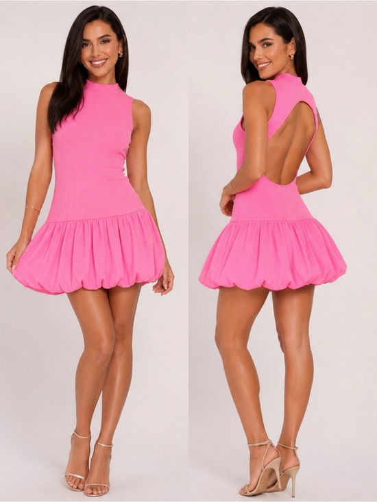 Zara Dresses & Skirts - Zara Pink Halter Fit & Flare Ribbed Mini Dress S